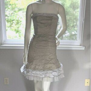 Nicole Miller Champagne Gold Crinkle Taffeta Strapless Party Dress with Tulle